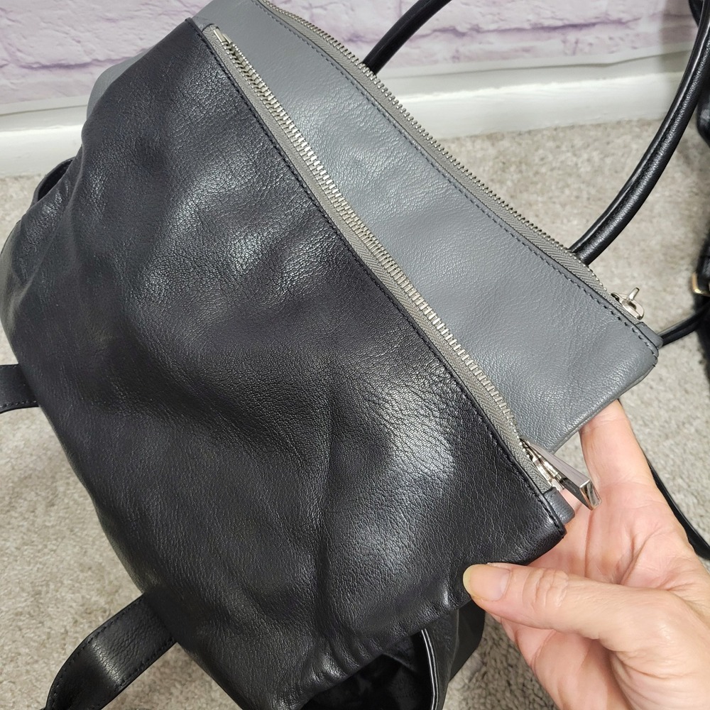 Michael Kors Tippi Large Satchel Handbag Black Gray Fold‎ Over Leather Purse - Picture 6 of 8